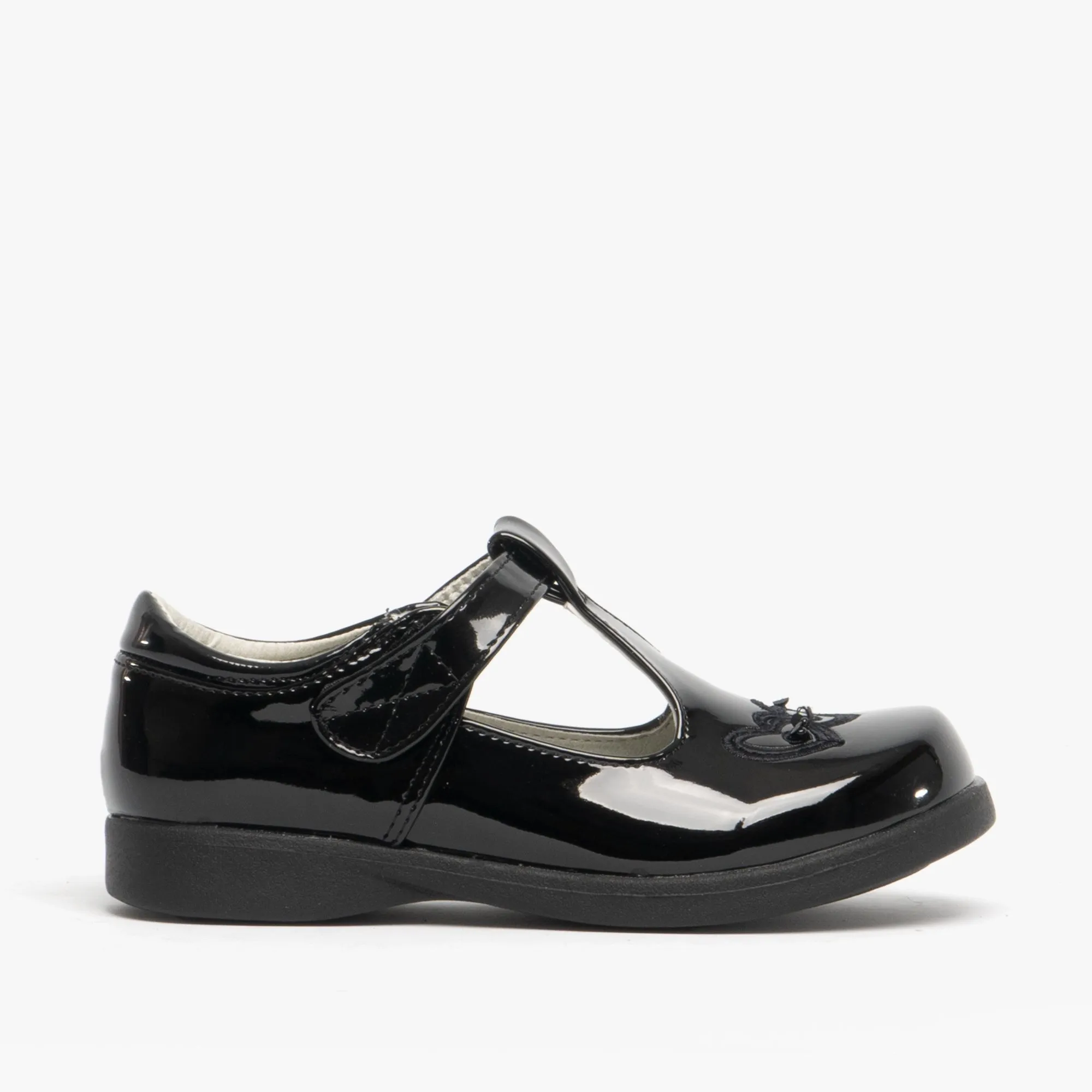 Boulevard Girls Touch Fasten T-Bar School Shoes Black Patent