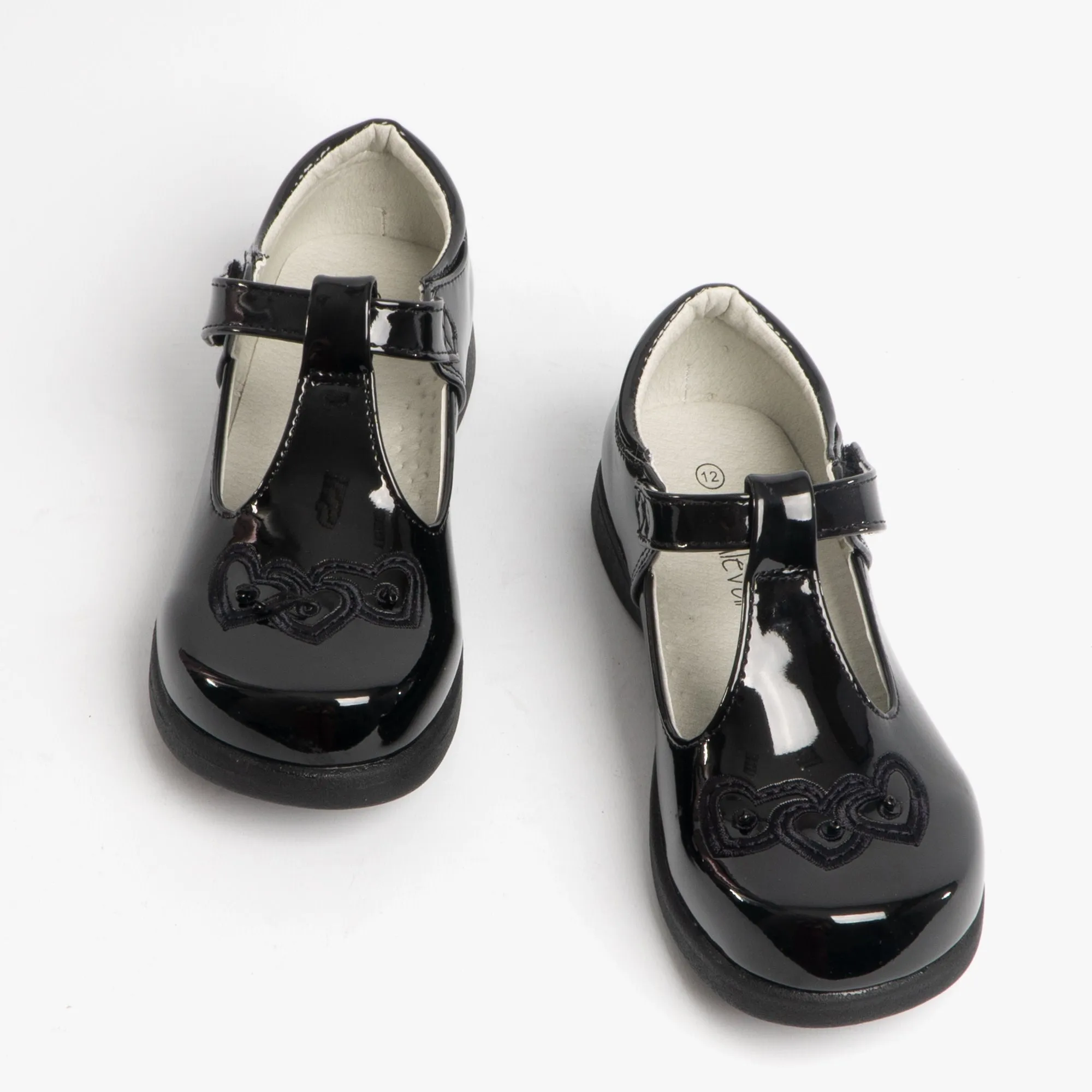 Boulevard Girls Touch Fasten T-Bar School Shoes Black Patent