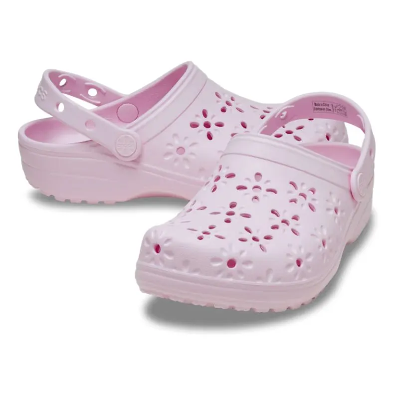 Crocs Womens Classic Floral Cut Out Clog