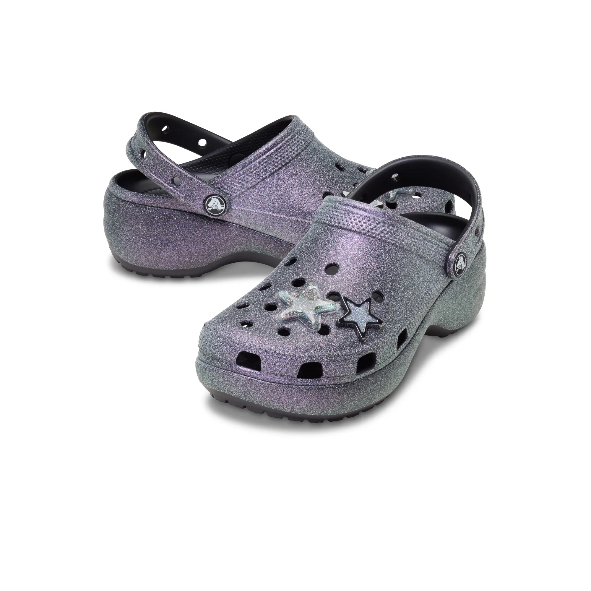 Crocs WOMEN'S  CLASSIC PLATFORM IRIDESCENT GLITTER CLOG