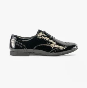 GEOX PLIE B Girls Lace Up School Shoes Patent Black
