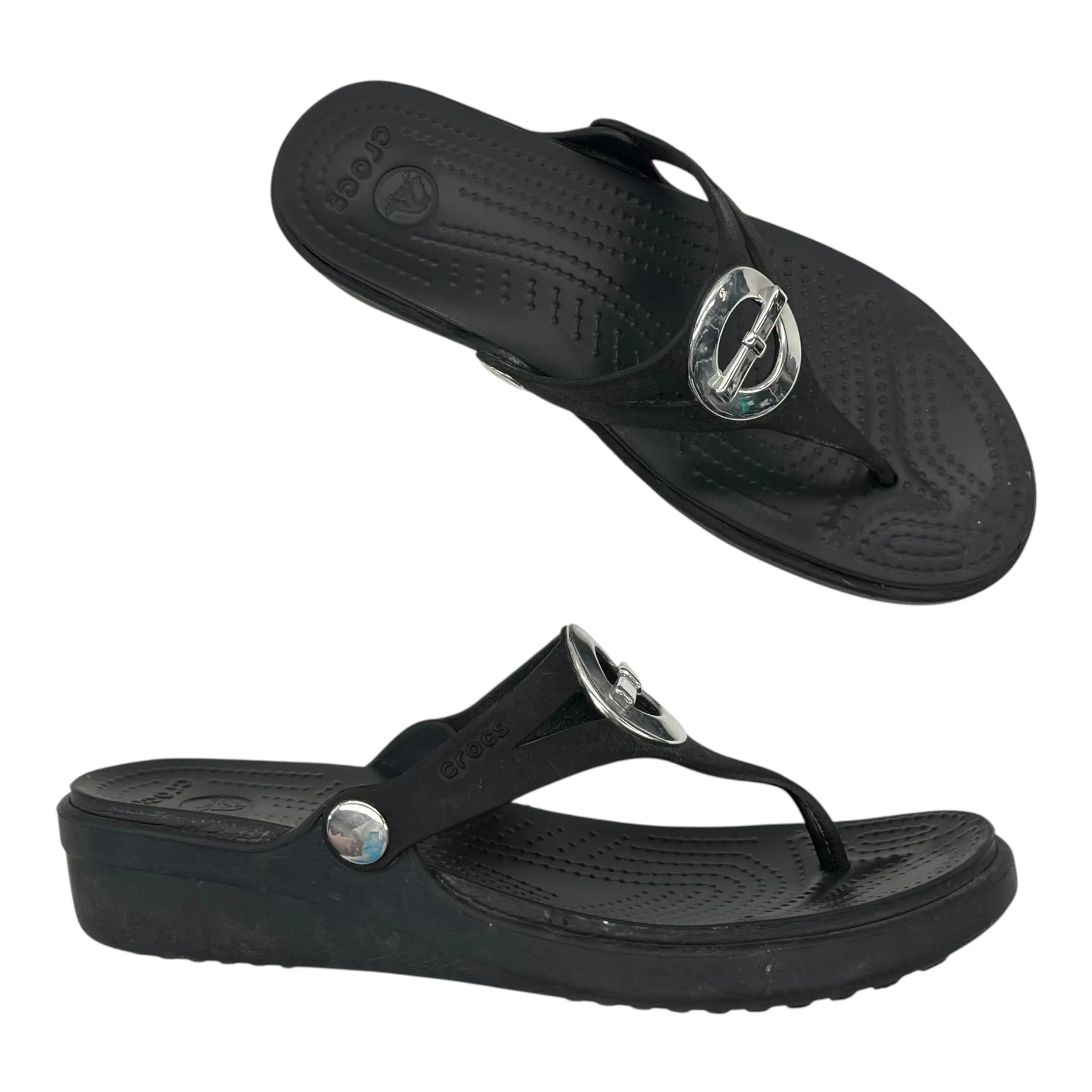 Sandals Flip Flops By Crocs In Black, Size:7