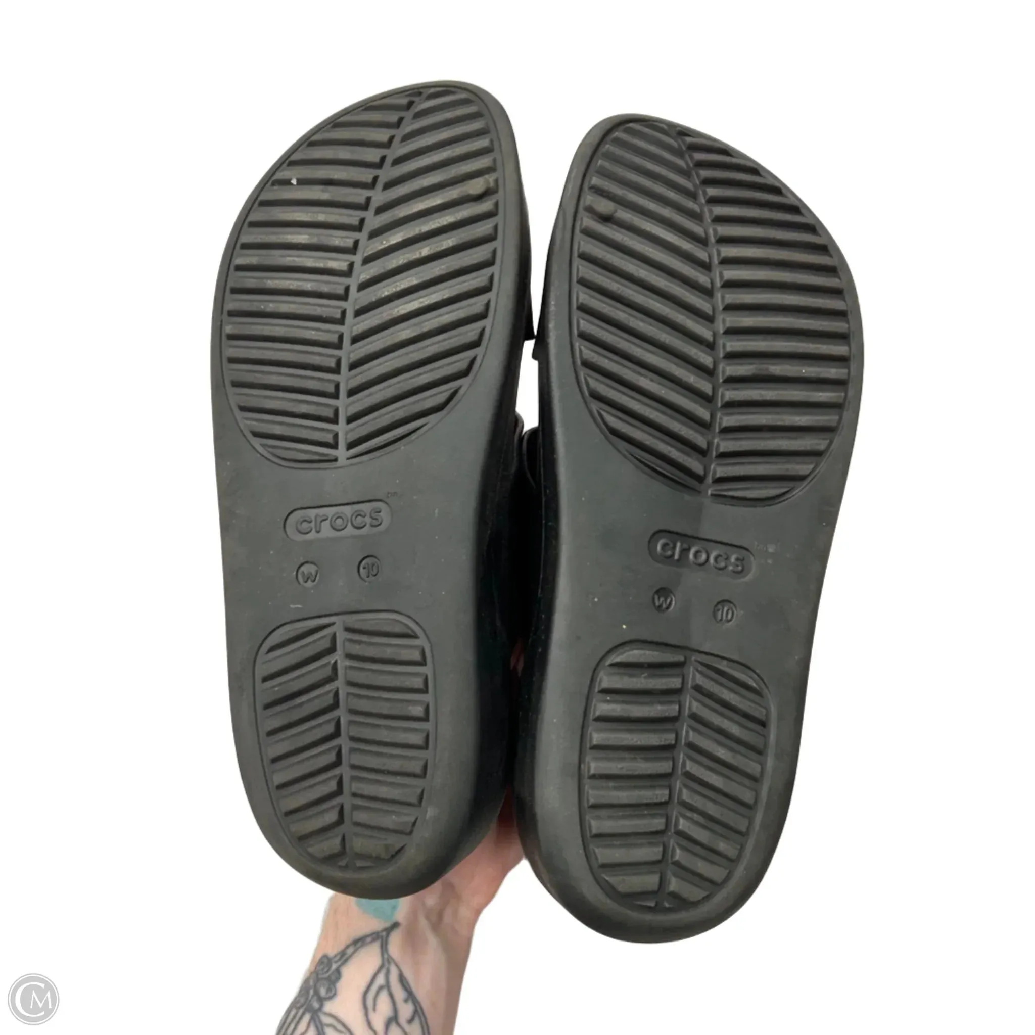 Sandals Heels Platform By Crocs In Black, Size: 10