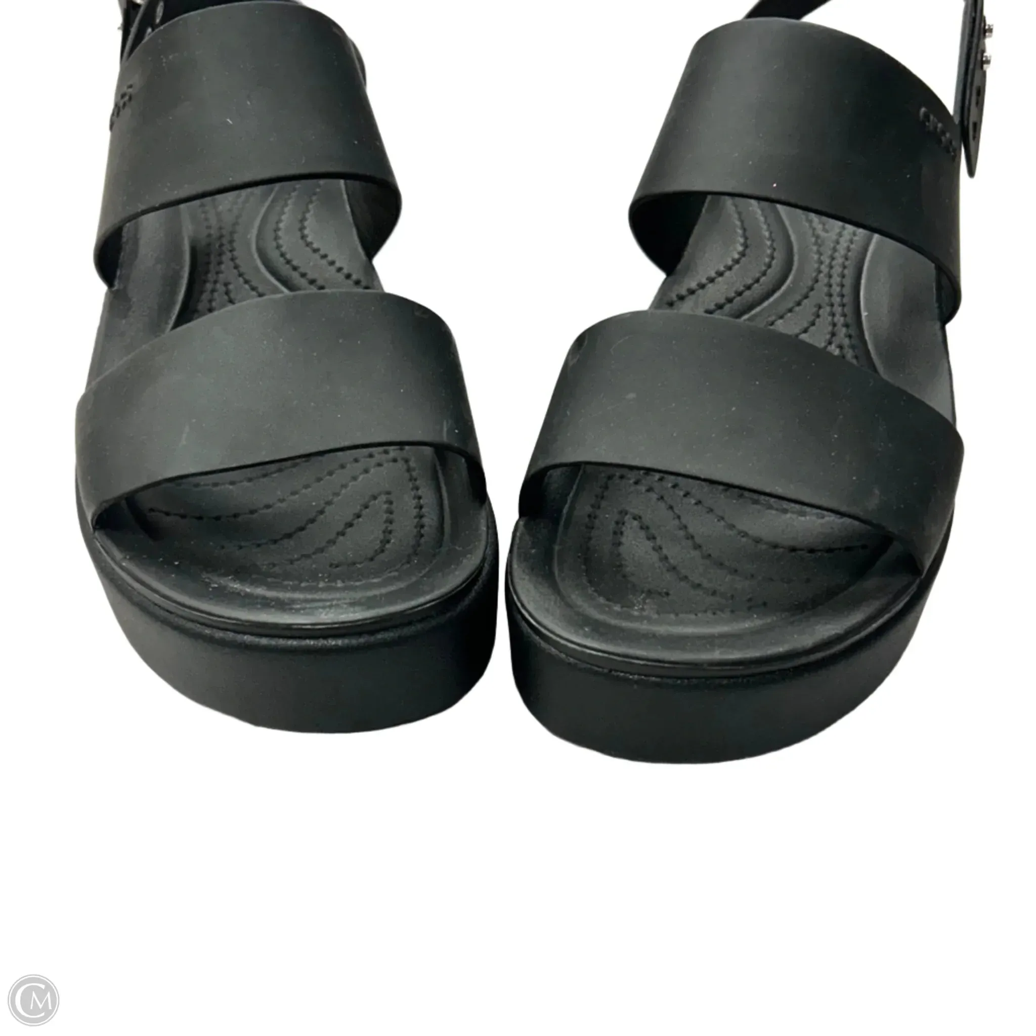 Sandals Heels Platform By Crocs In Black, Size: 10