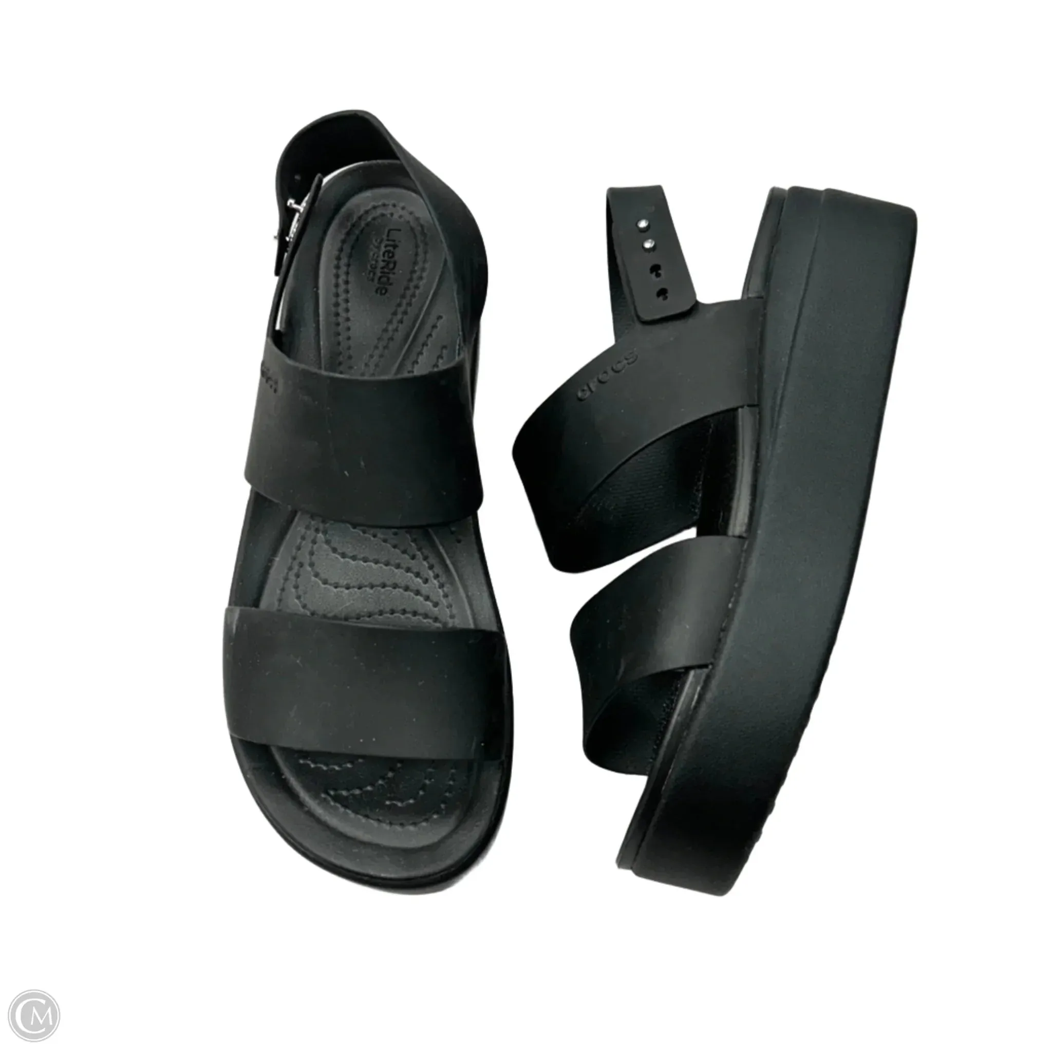 Sandals Heels Platform By Crocs In Black, Size: 10