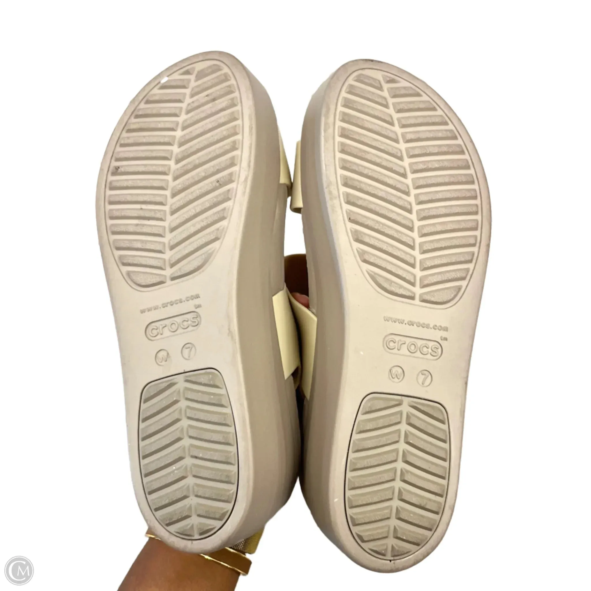 Sandals Heels Platform By Crocs In Tan, Size: 7
