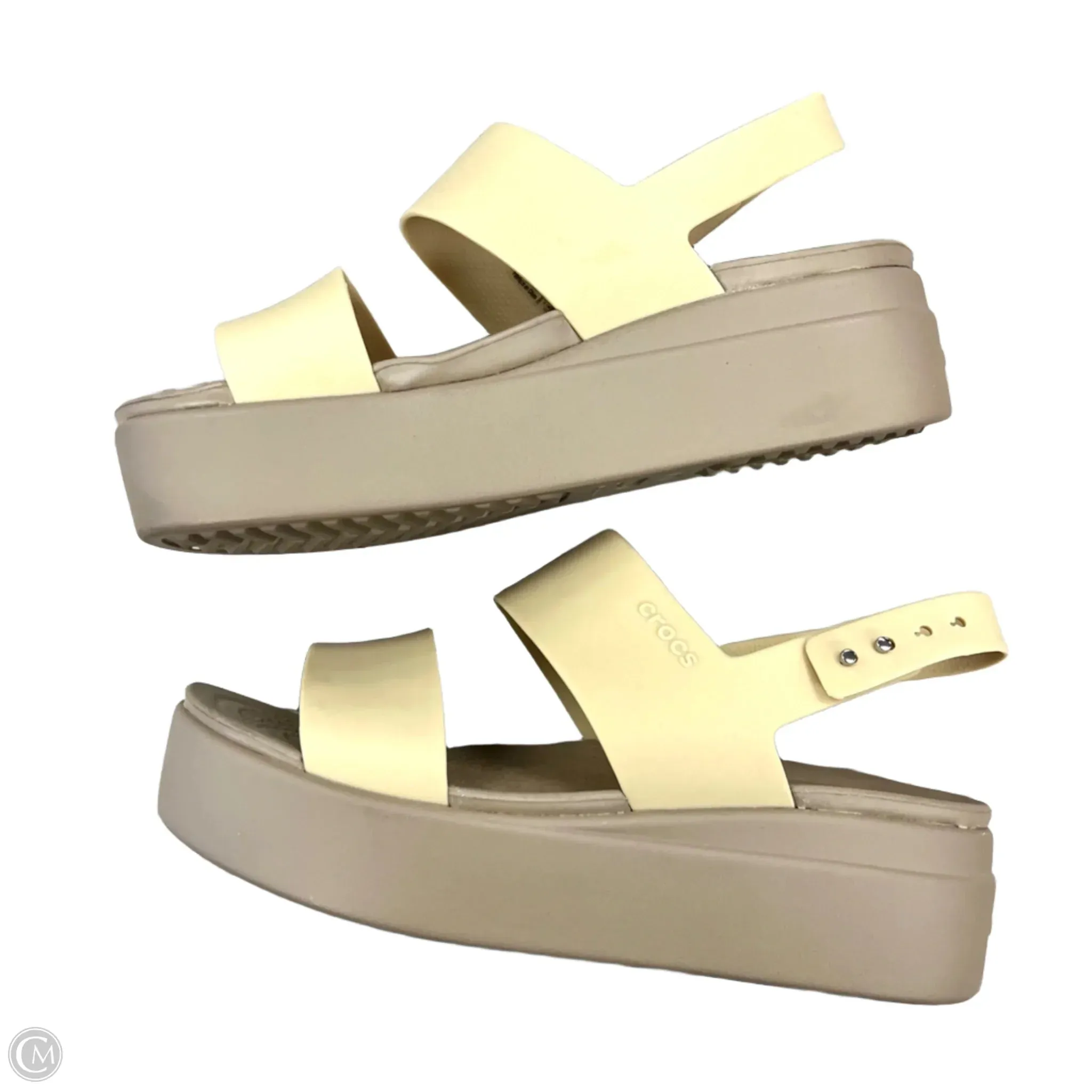 Sandals Heels Platform By Crocs In Tan, Size: 7