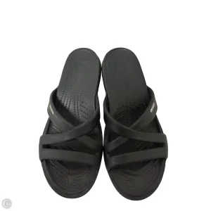 Sandals Heels Wedge By Crocs In Black, Size: 9