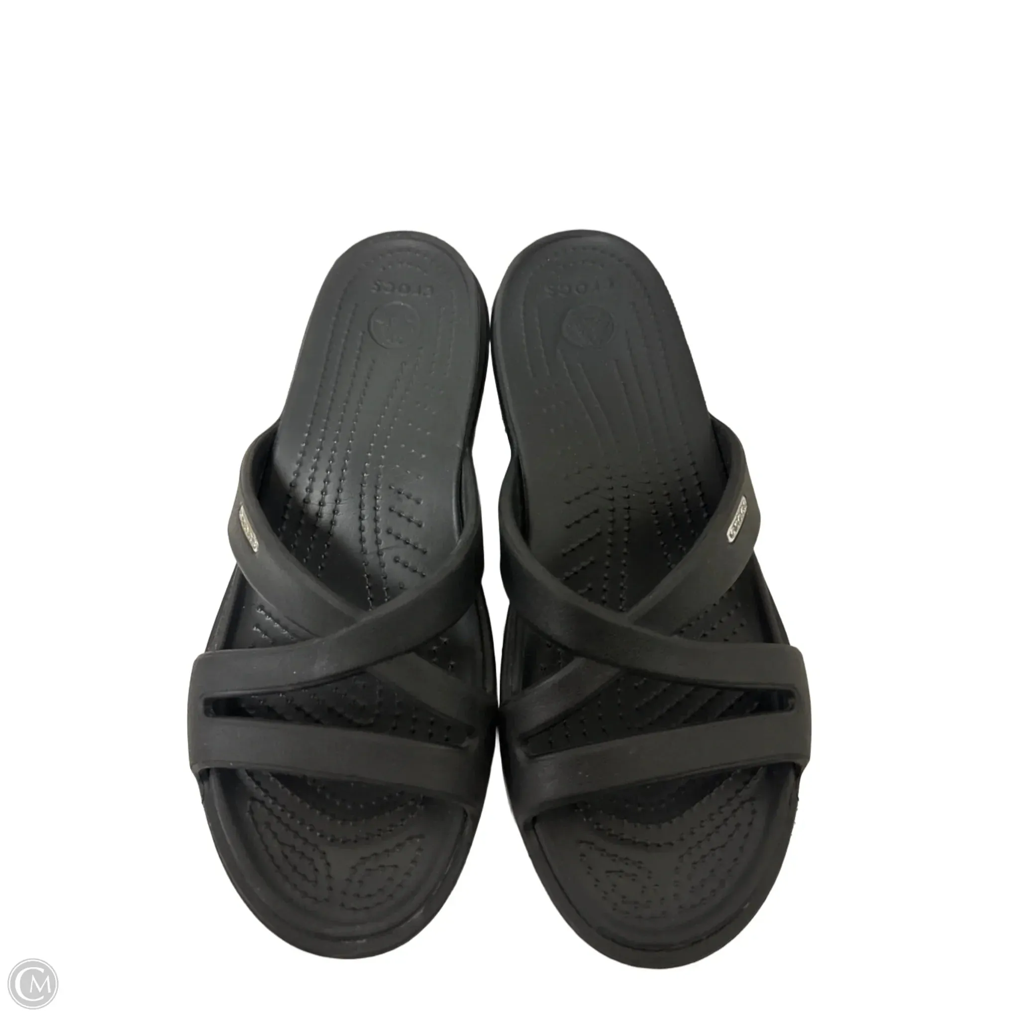 Sandals Heels Wedge By Crocs In Black, Size: 9