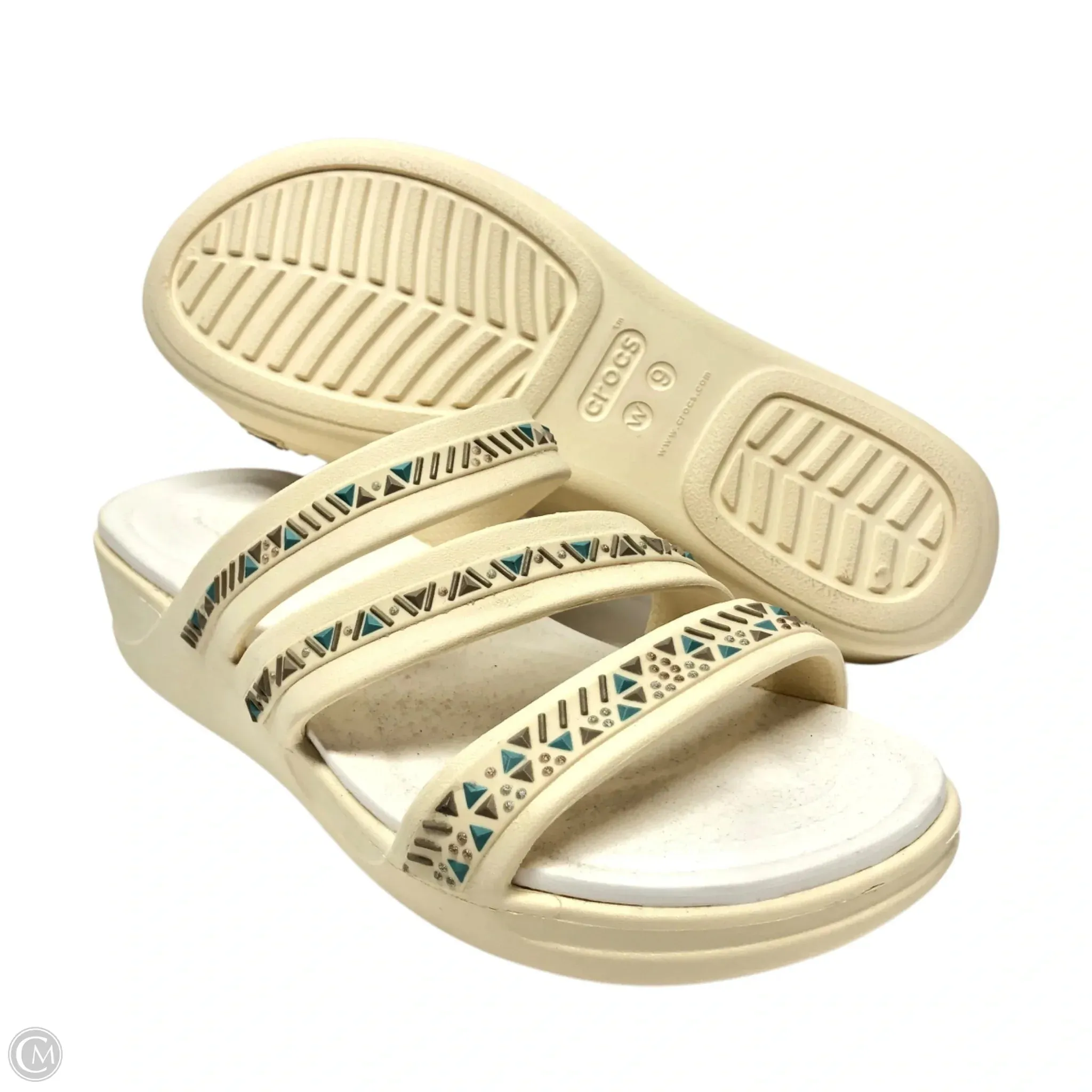 Sandals Heels Wedge By Crocs In Cream, Size: 9