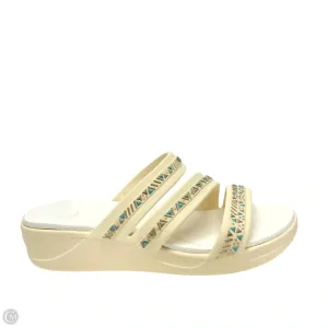 Sandals Heels Wedge By Crocs In Cream, Size: 9