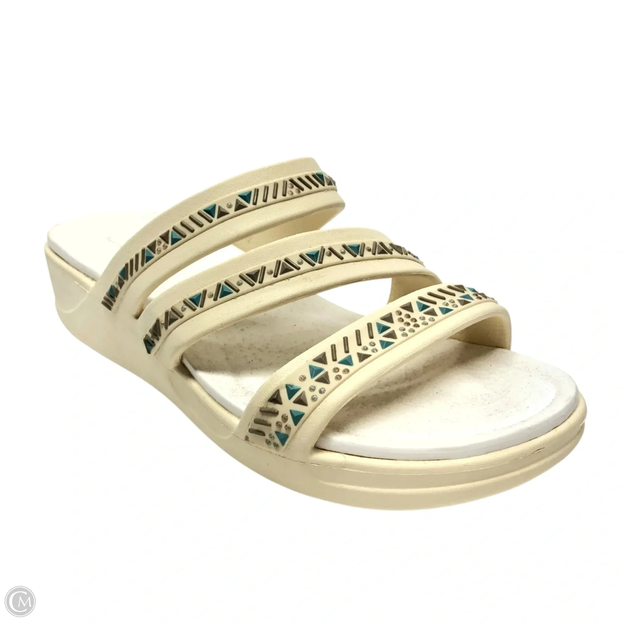 Sandals Heels Wedge By Crocs In Cream, Size: 9