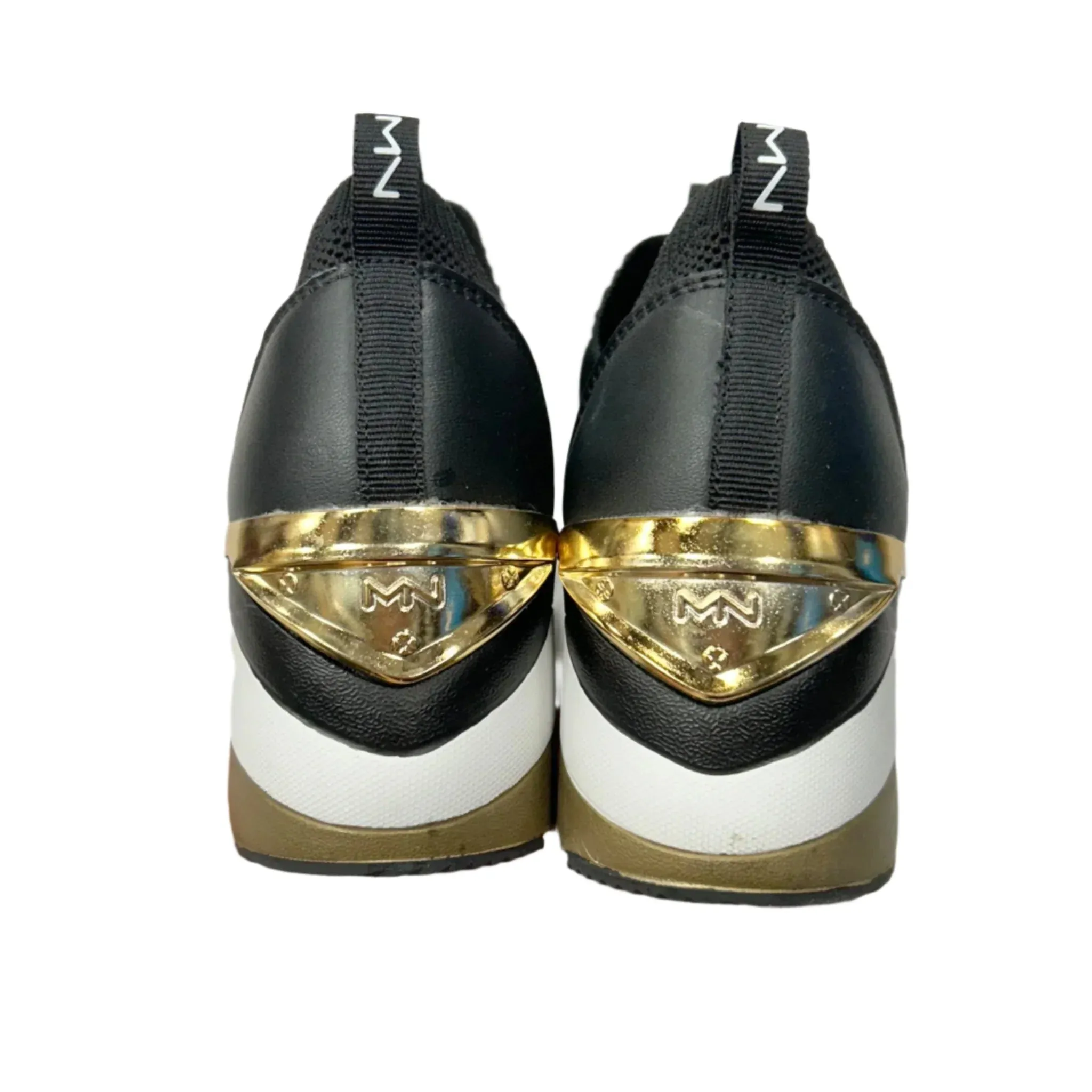 Shoes Sneakers By Mark Nasson In Black & Gold, Size: 7.5