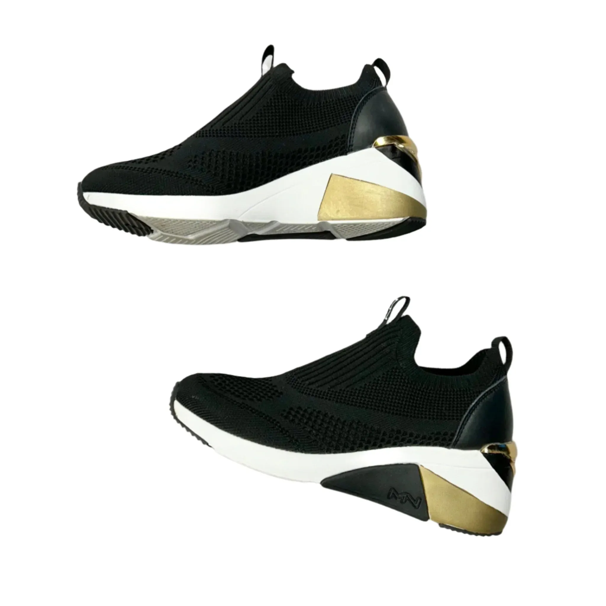 Shoes Sneakers By Mark Nasson In Black & Gold, Size: 7.5