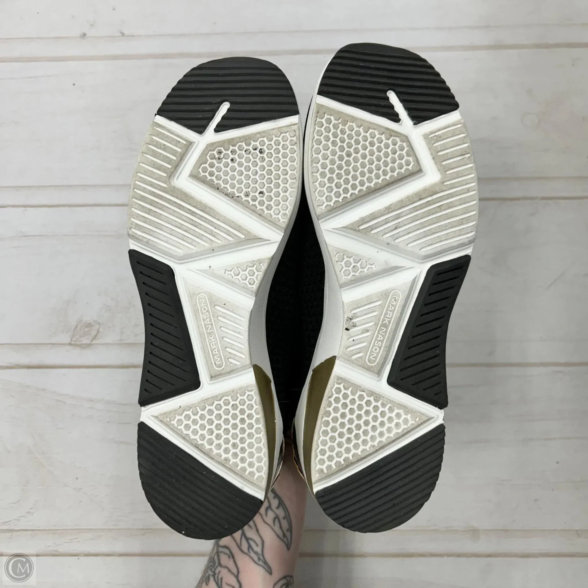 Shoes Sneakers By Mark Nasson In Black & Gold, Size: 7.5
