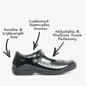 Start-Rite LEAP FROG Girls Leather T-Bar School School Shoes Patent Black