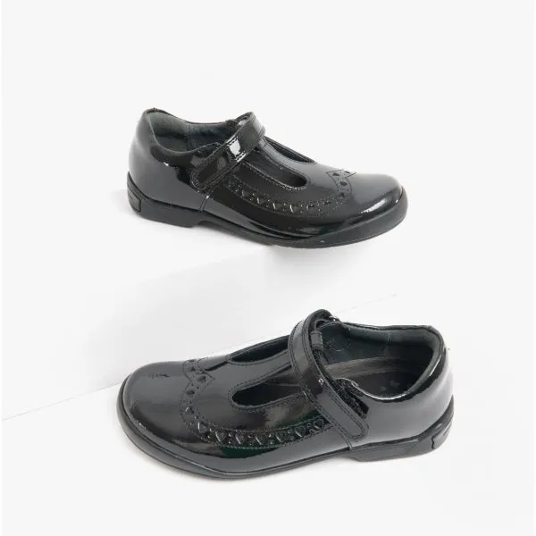 Start-Rite LEAP FROG Girls Leather T-Bar School School Shoes Patent Black